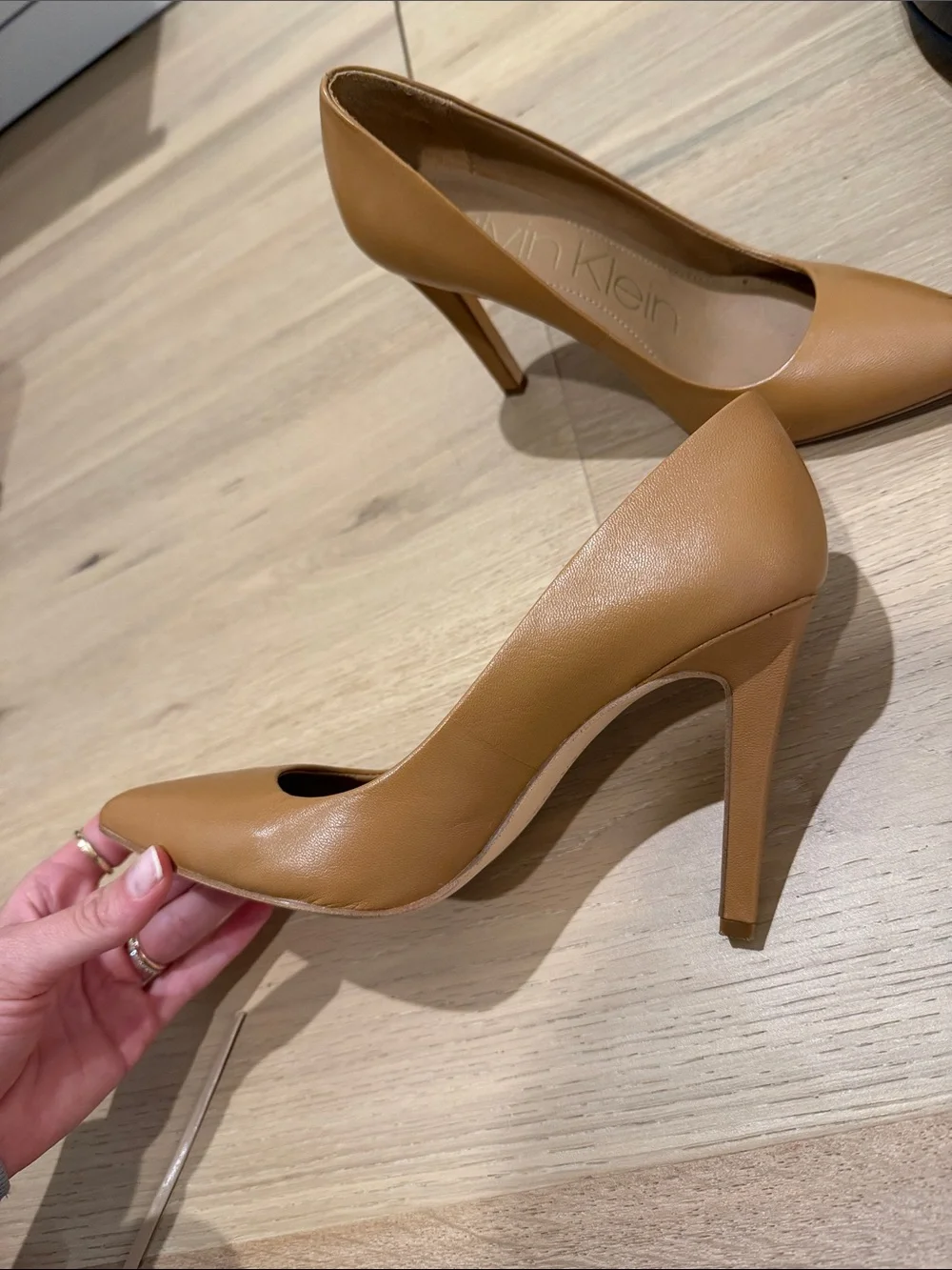 Calvin Klein Women's Camel Pointed-Toe Leather Pumps